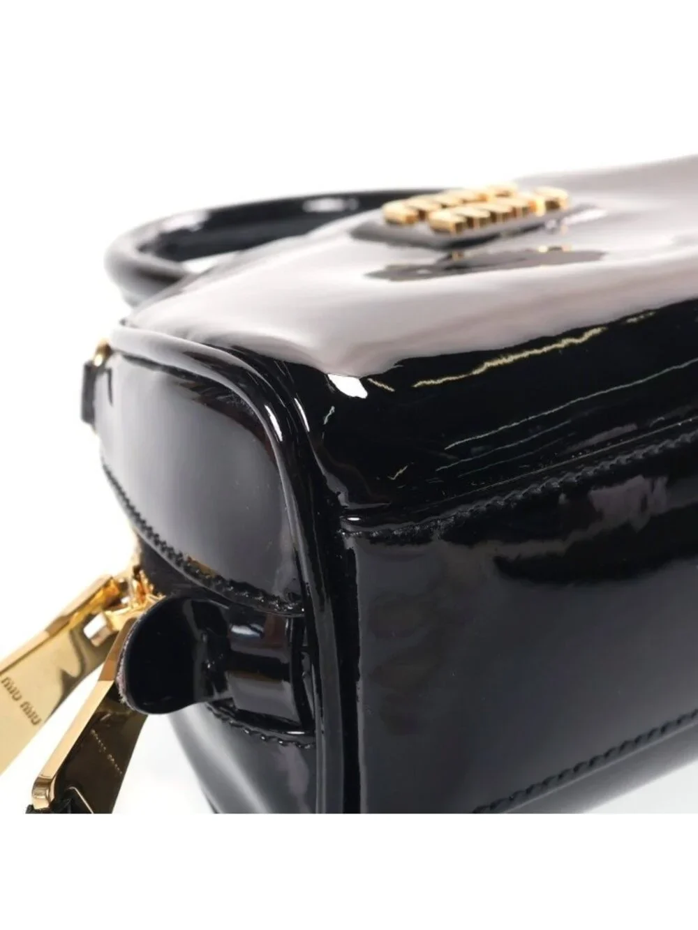 Miu Miu Patent Leather Mini Top Handle Shoulder Bag Gold Black